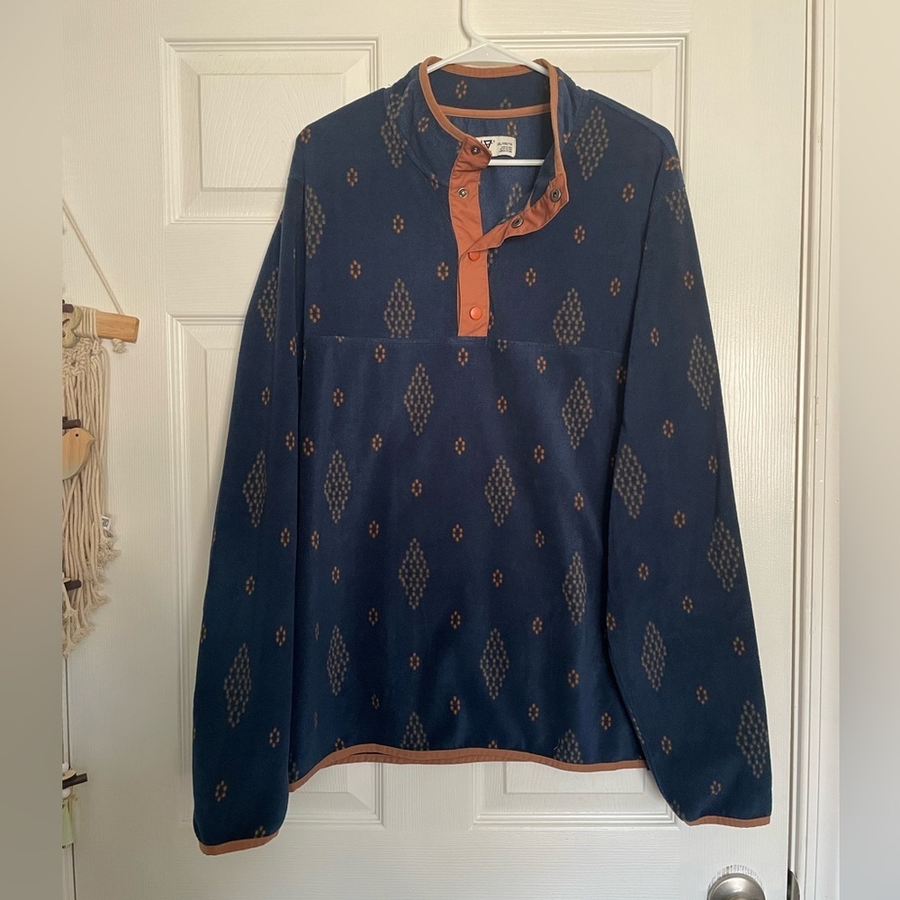 LIV Outdoor Men Quarter Button Down Navy & Rust Brown Patterned Pullover XXL